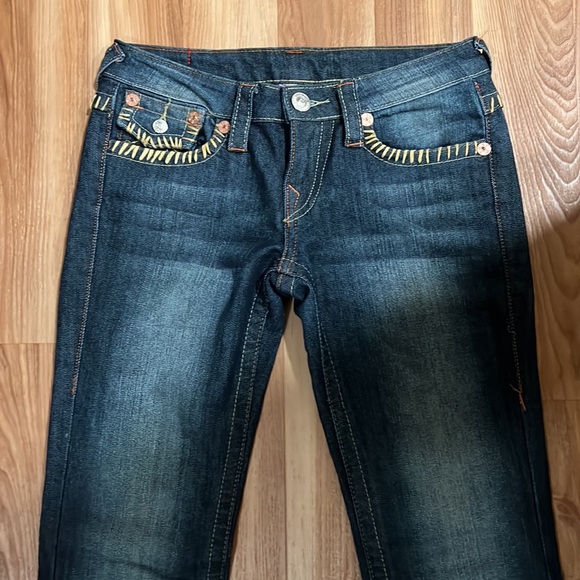 True Religion Womens Billy Straight Leg Jeans Flap Pocket Stitched Low Rise - Picture 3 of 9